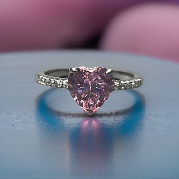 Heart Pink Lab Diamond Promise Ring - Picture 3 of 5